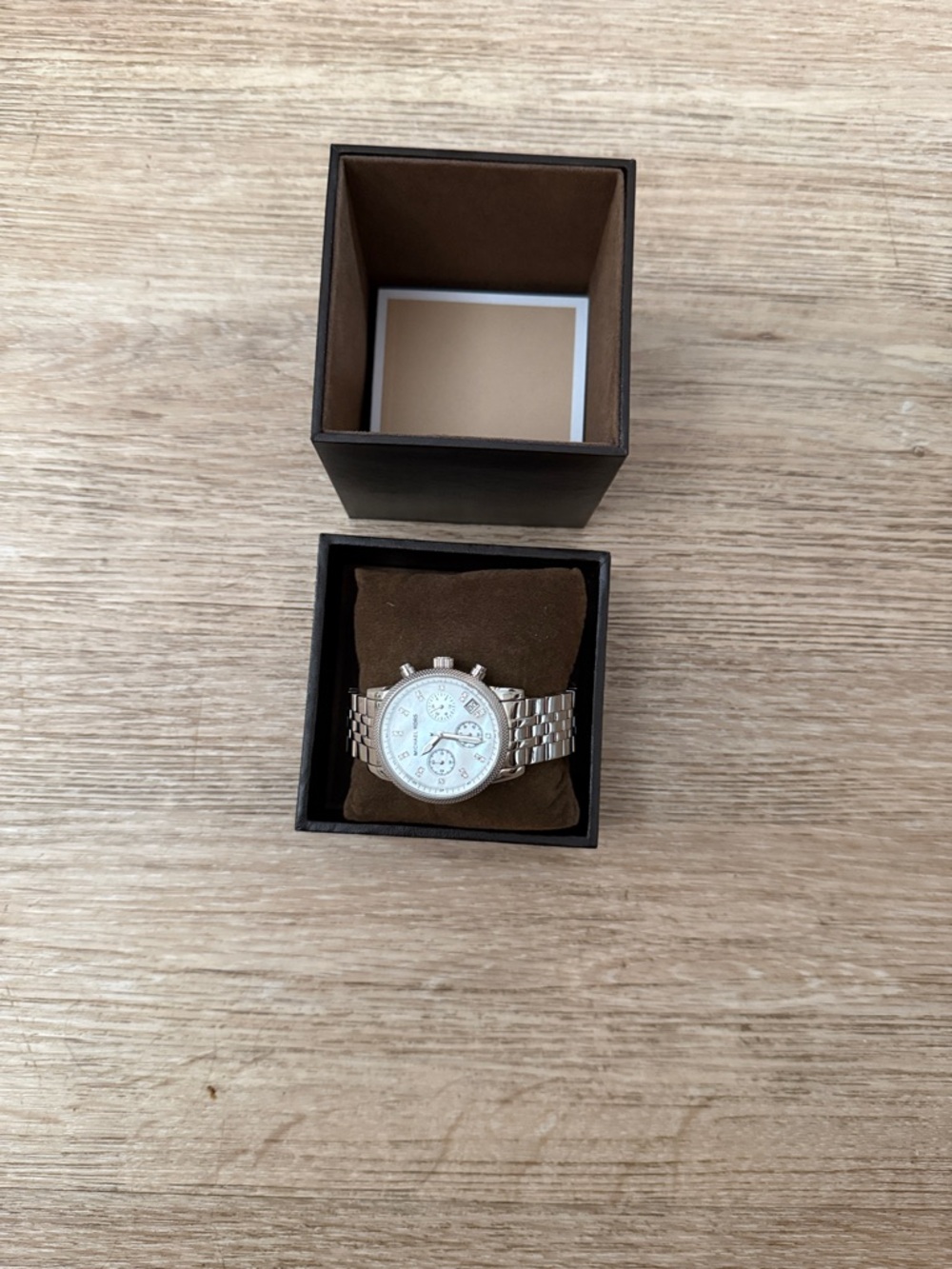 Michael Kors Silver Tone Women’s Chronograph Watch with White Dial